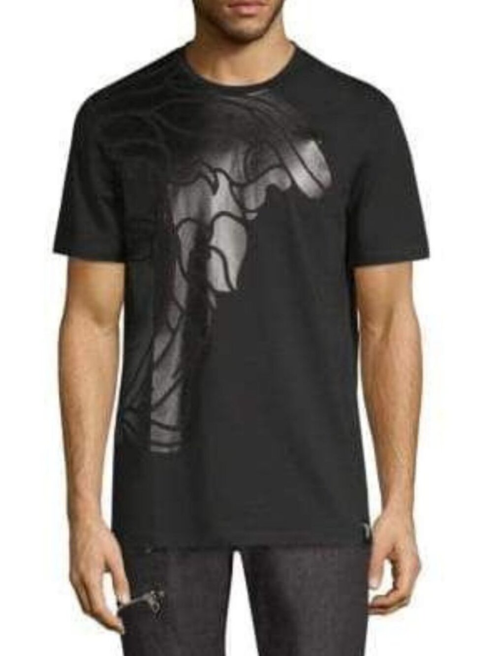 Versace Large Partial Tonal Medusa Face Cotton Tee Black Size Medium